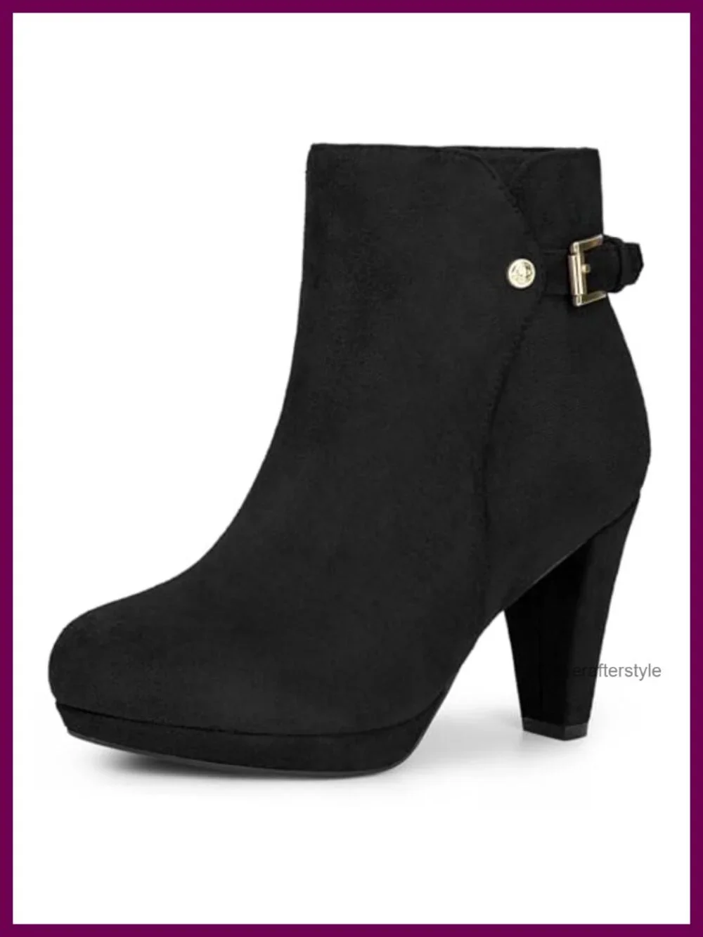Faux Suede Low Platform Ankle Booties with Chunky Heel and Buckle